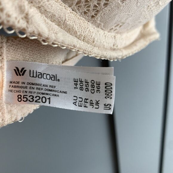 Wacoal Bra 36DDD Lace‎ Finesse Lined Cup Underwire 853201 Adjustable Tan - Picture 7 of 7
